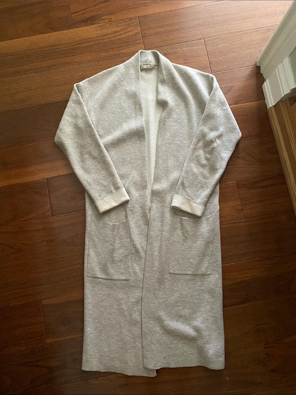 Babaton Light Gray Long Open-Front Knit Robe